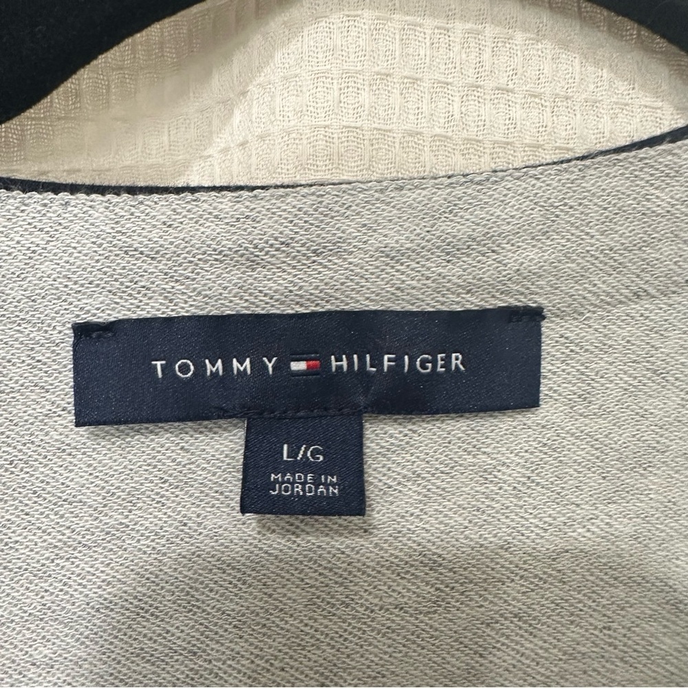 Tommy Hilfiger Gray Navy Trim Button Cardigan Jacket Size L Nautical Preppy Chic - Picture 3 of 5
